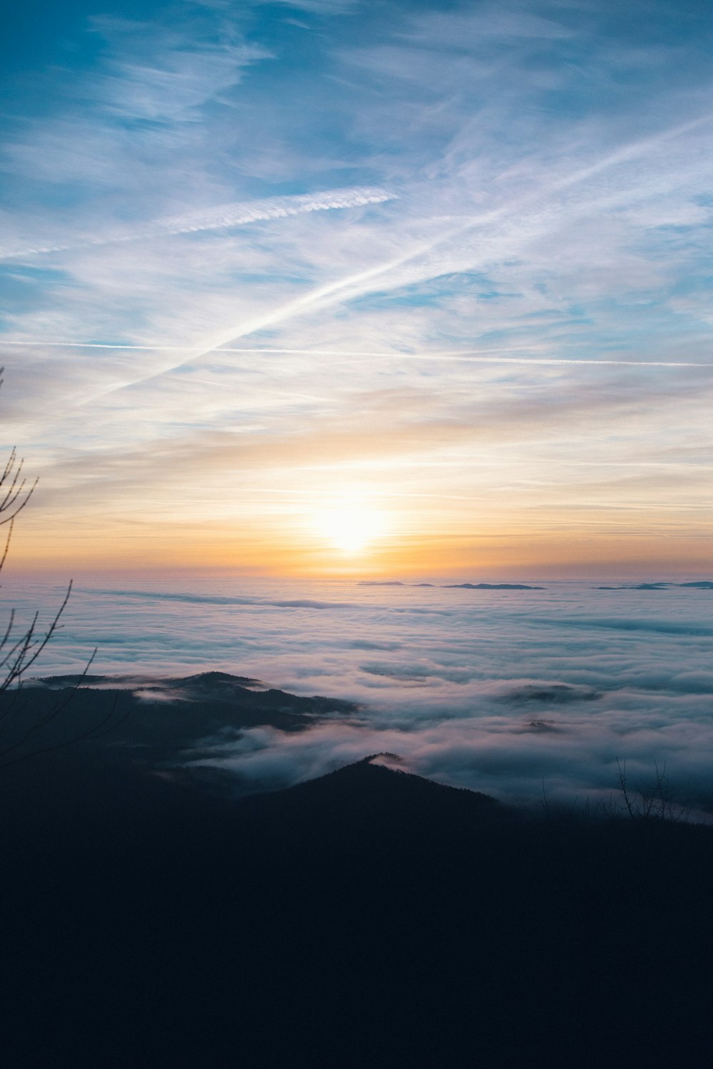 silhouette of mountains during sunset