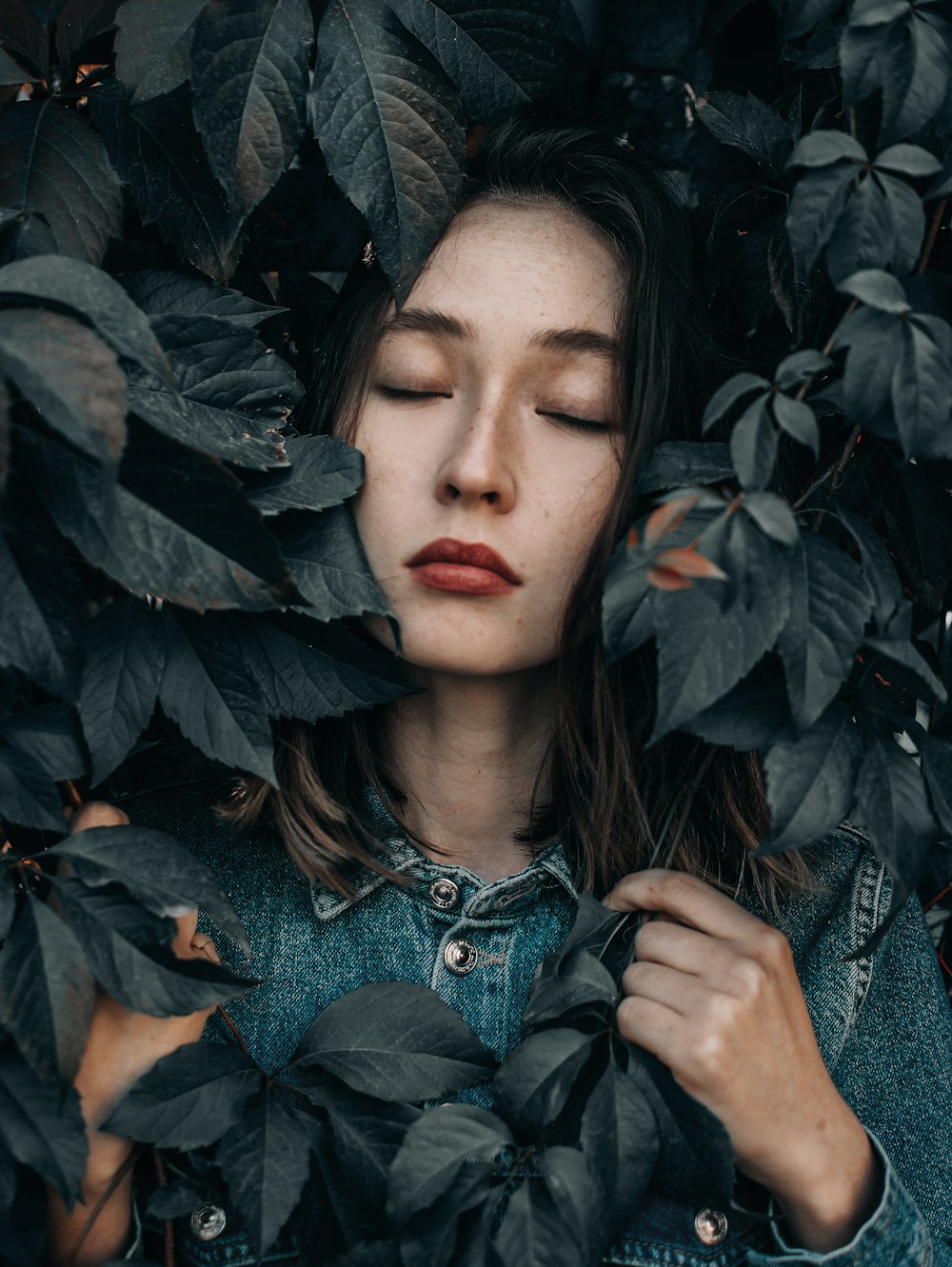 woman in blue denim jacket