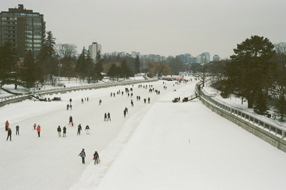 people walking on snow covered field during daytime