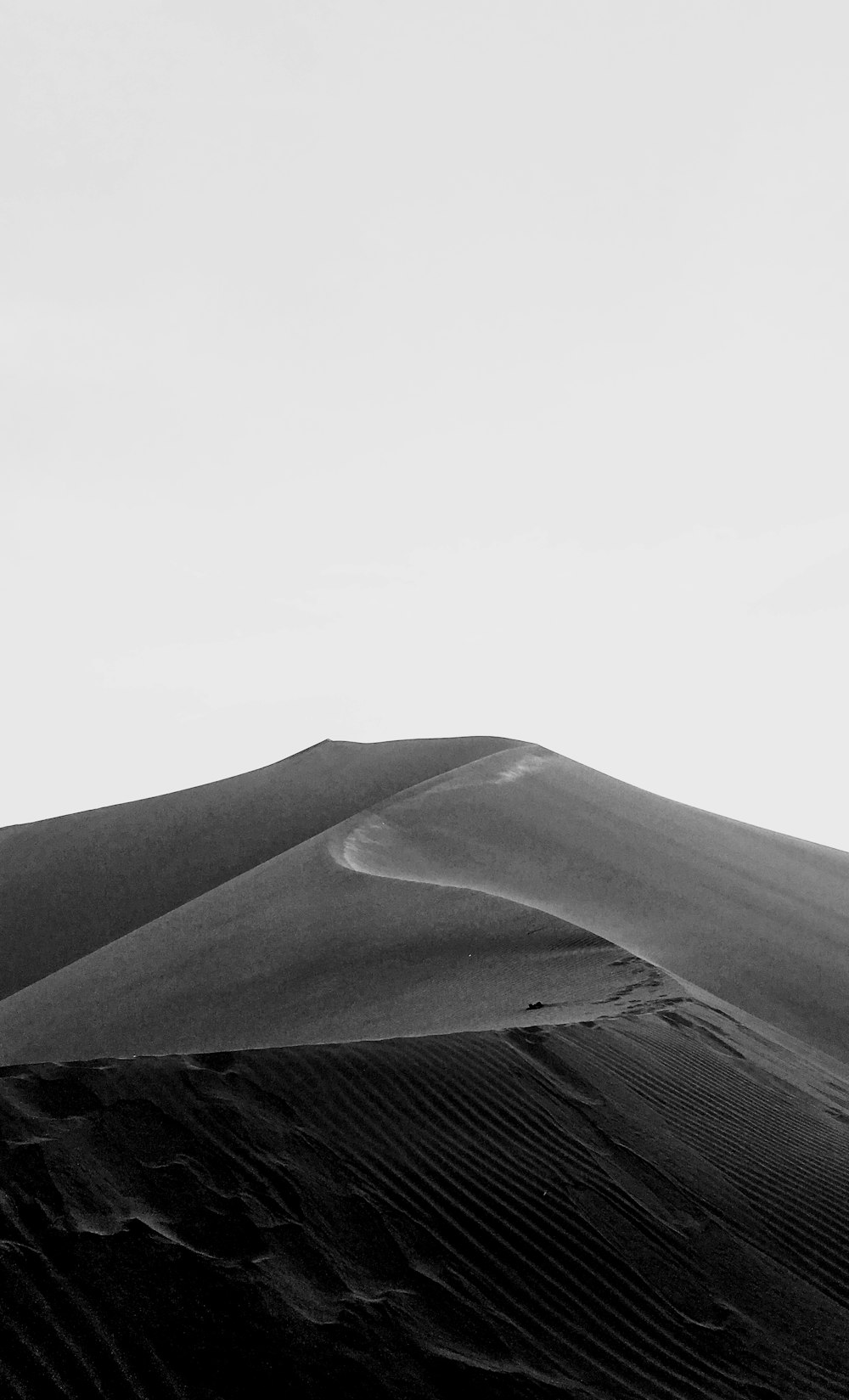 grayscale photo of desert under cloudy sky