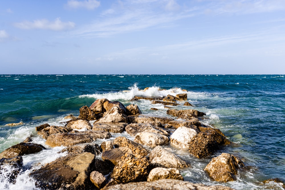 brown rocks on sea shore during daytime