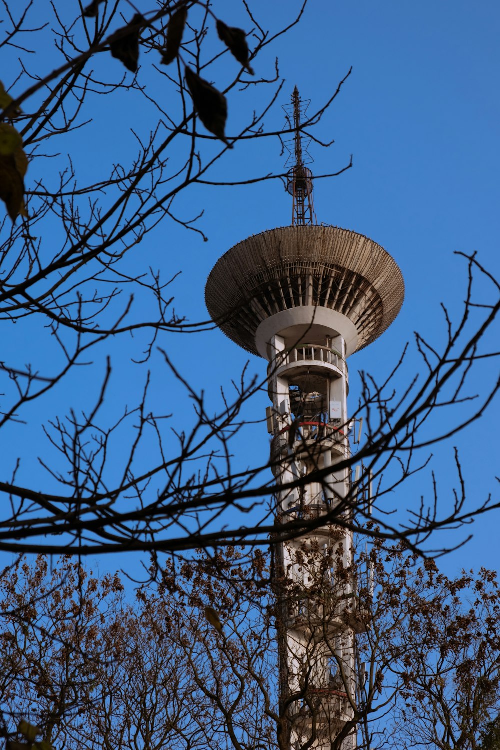 Torre de hormigón blanco y marrón bajo el cielo azul durante el día