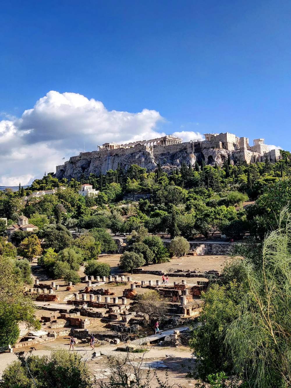 árboles verdes cerca de la montaña bajo el cielo azul durante el día