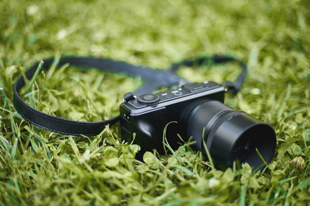 black dslr camera on green grass during daytime
