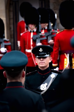 man in black and white police uniform