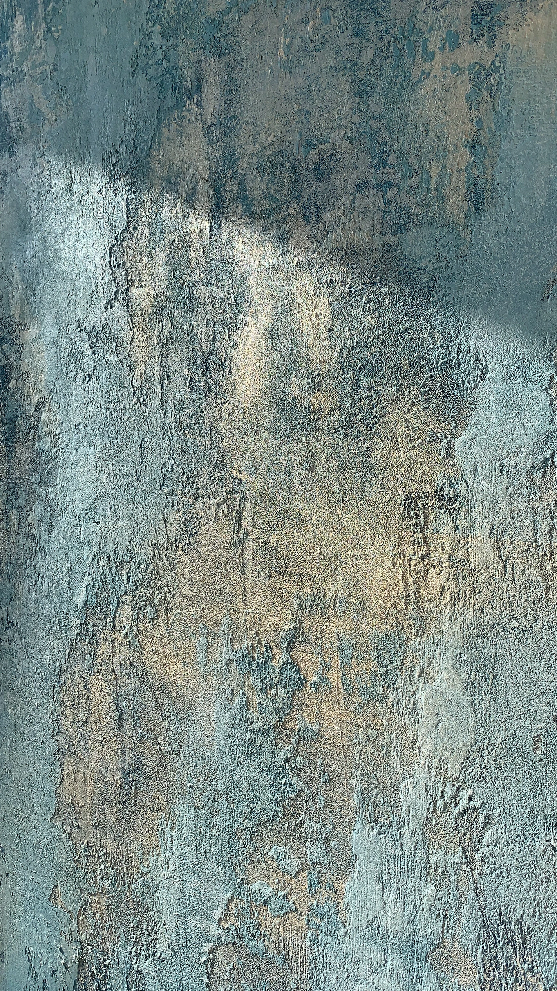 blue white and brown abstract painting