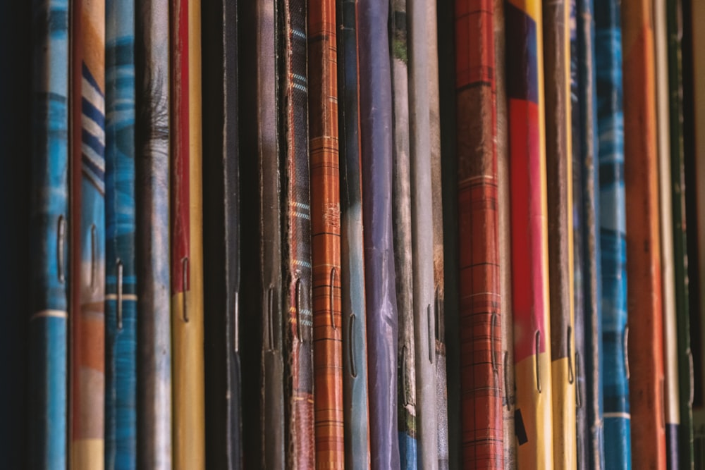 red blue and brown wooden sticks