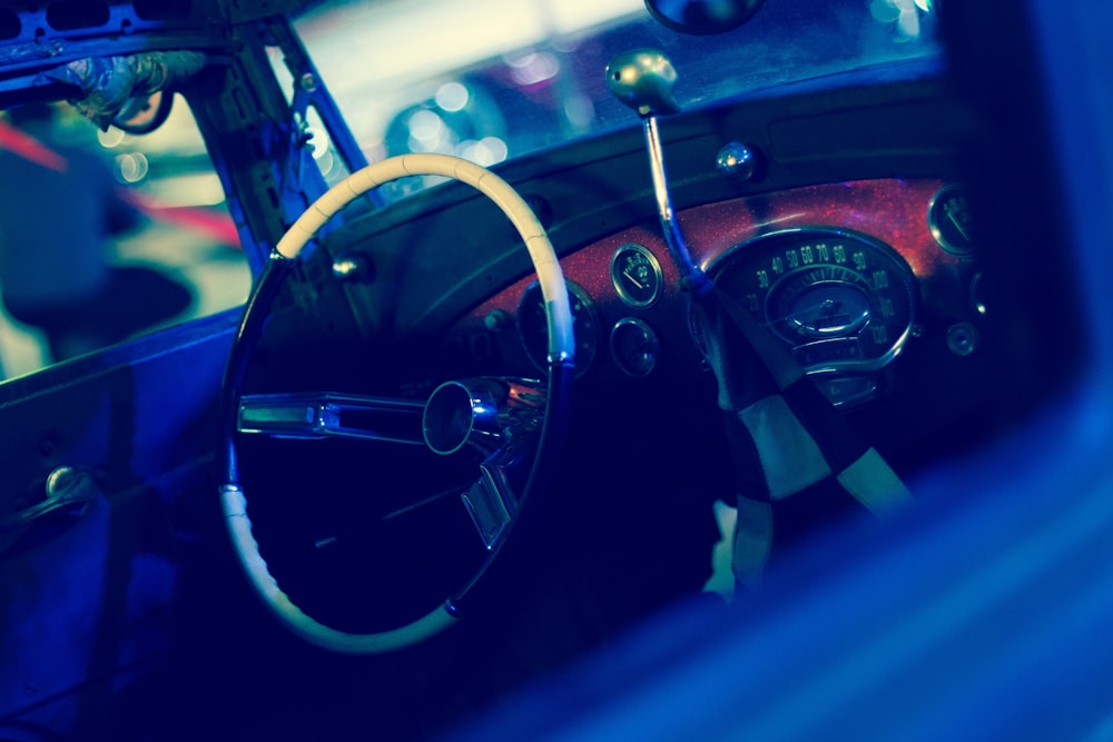 black and silver steering wheel