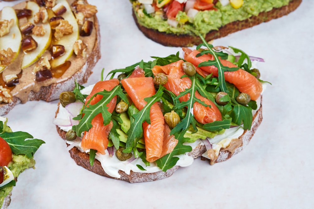 vegetable salad on brown bread