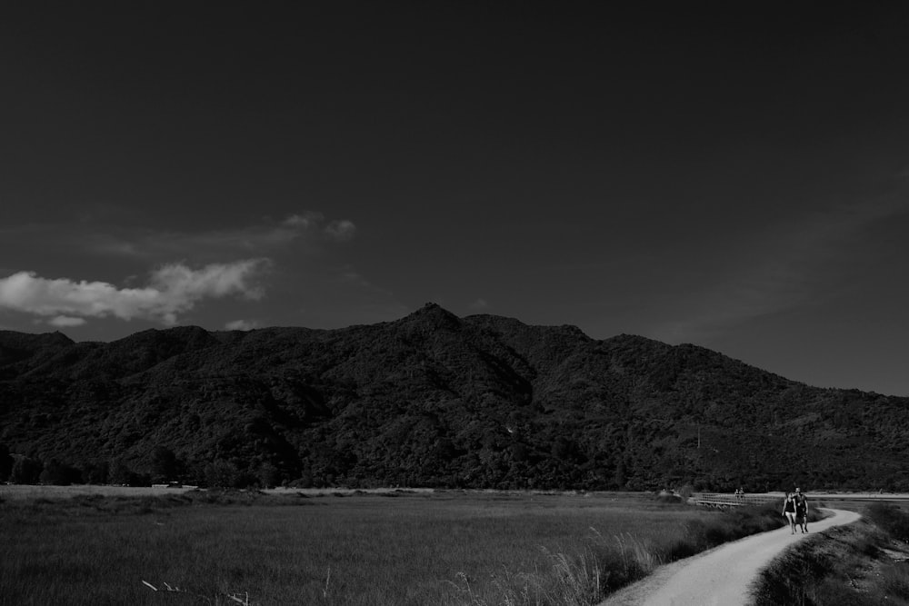 grayscale photo of mountain range