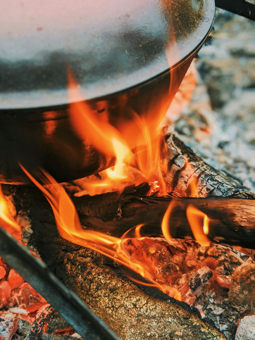 burning wood on fire pit