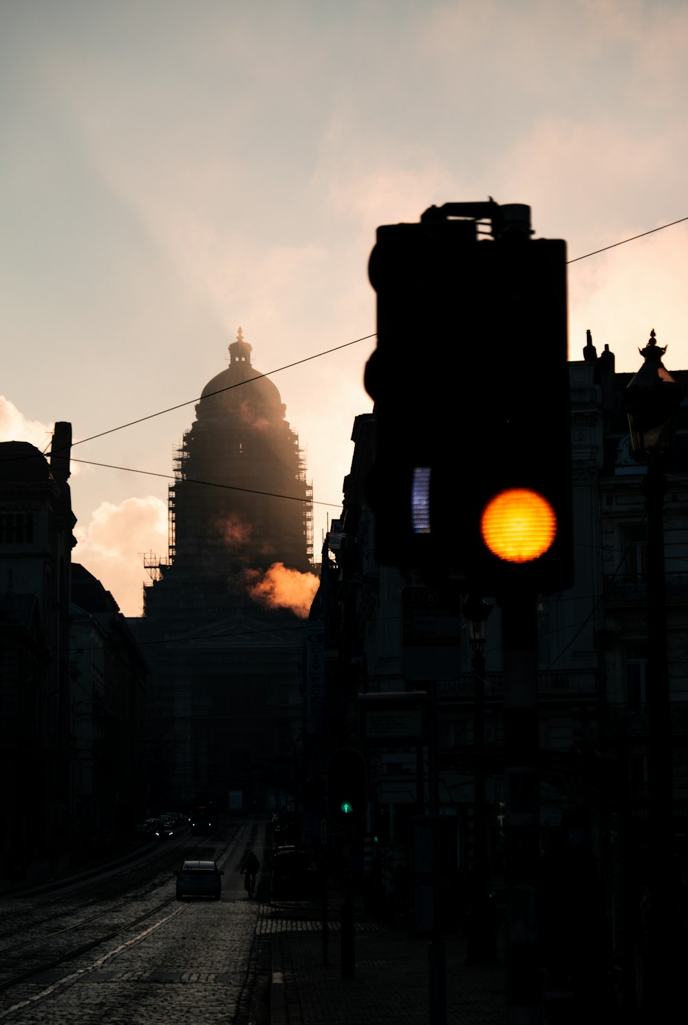 silhouette of building during sunset