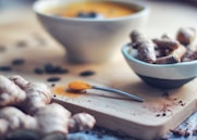 white ceramic bowl with brown powder
