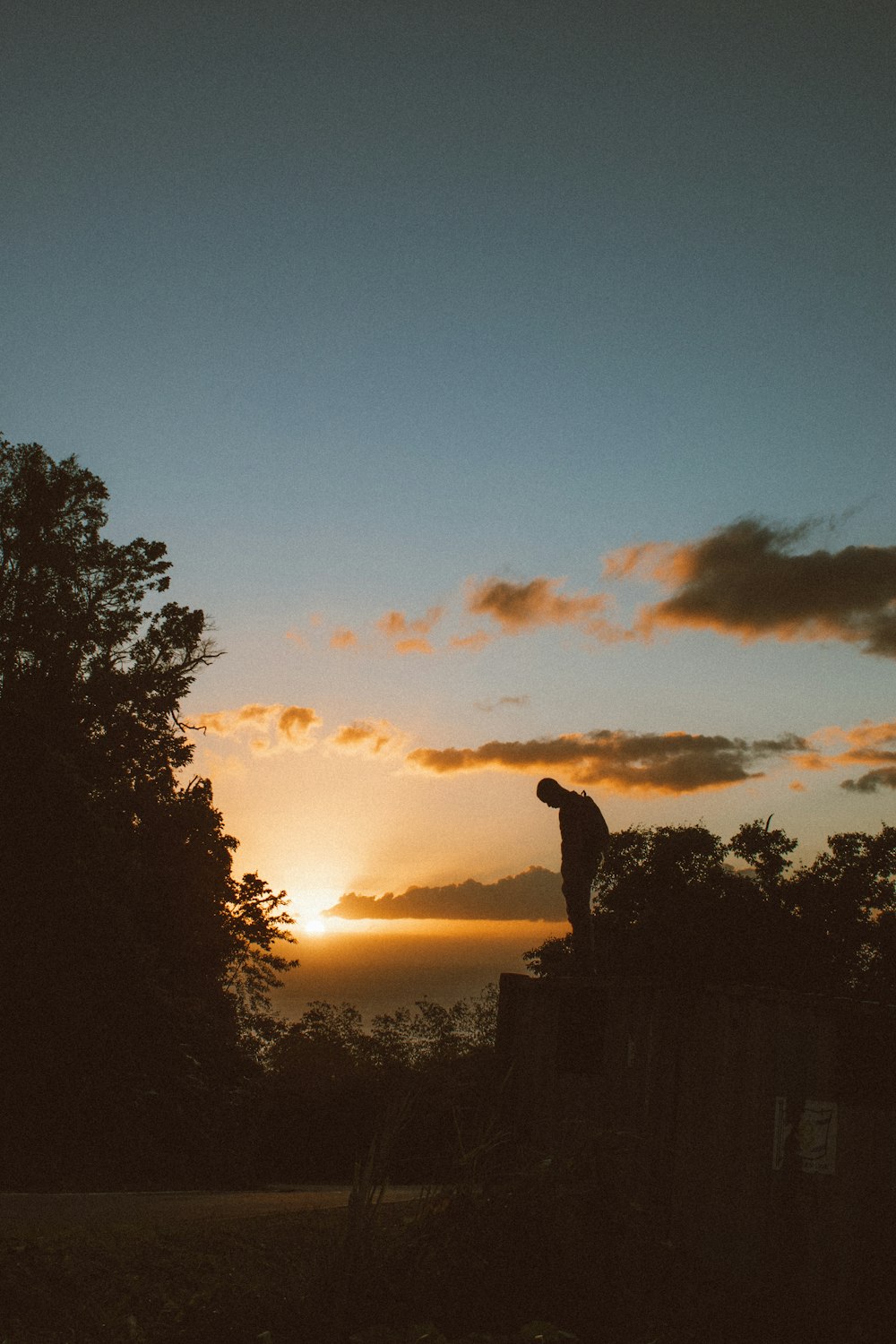 silhouette of man standing on top of building during sunset