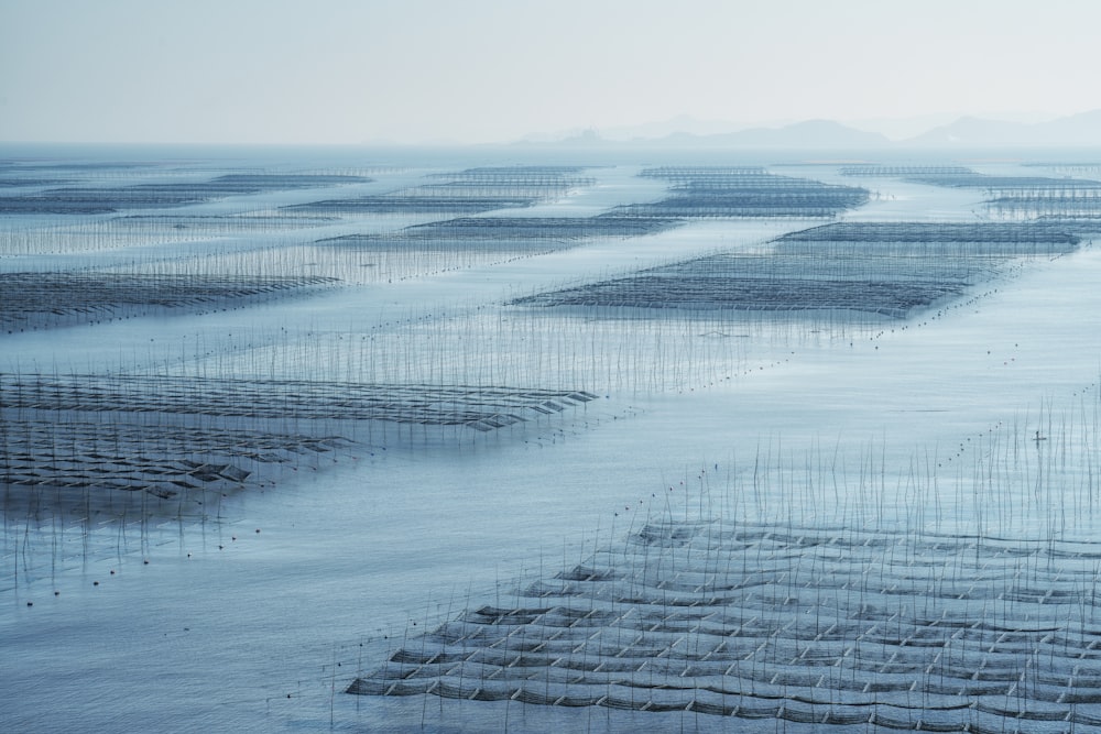 Cuerpo de agua bajo el cielo blanco durante el día