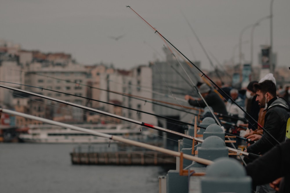 black and brown fishing rod