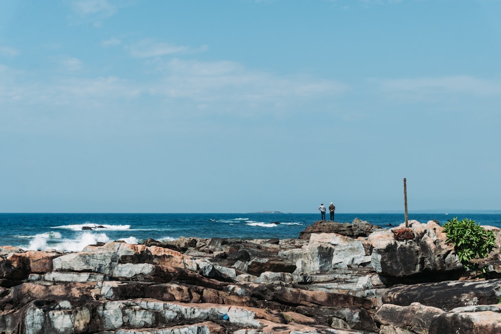 person standing on rock formation near body of water during daytime