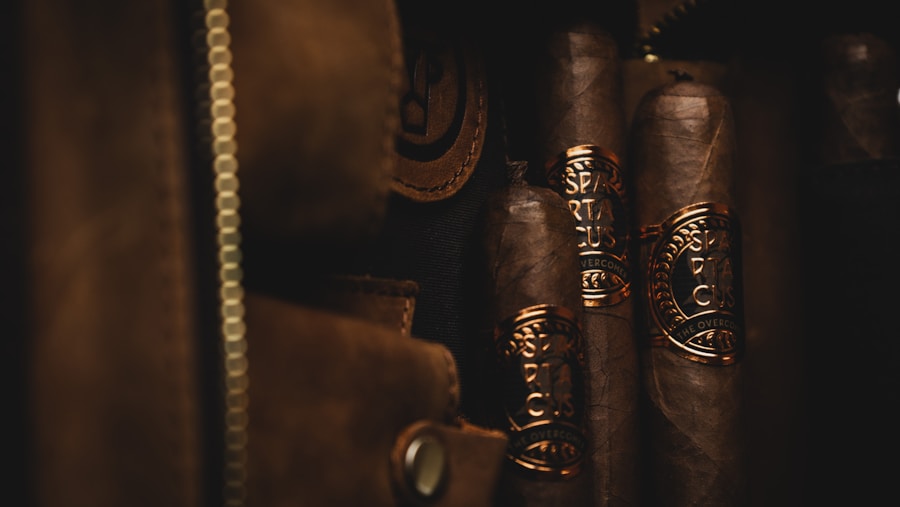 Liga Privada No. 9 cigar against dark wood