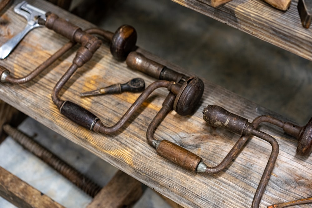 brown wooden handle on brown wooden surface