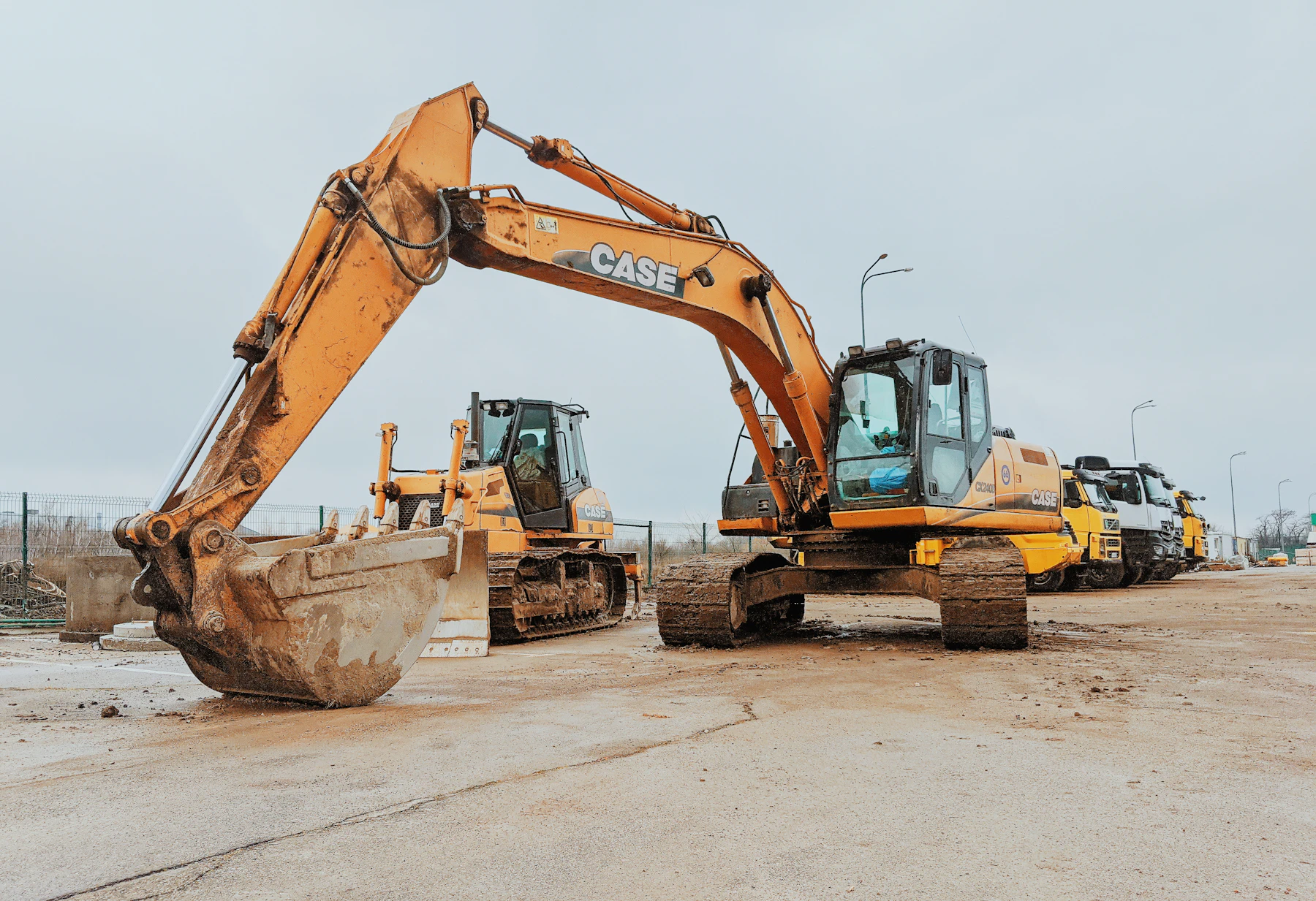 Excavator working on a road construction site