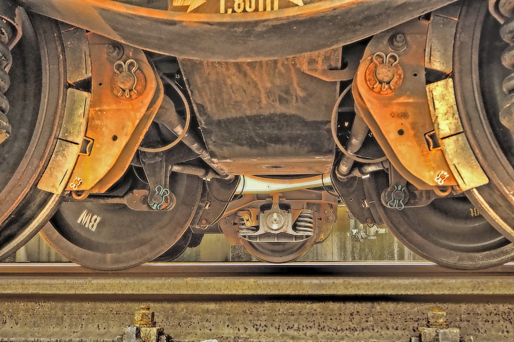 black and brown train wheel