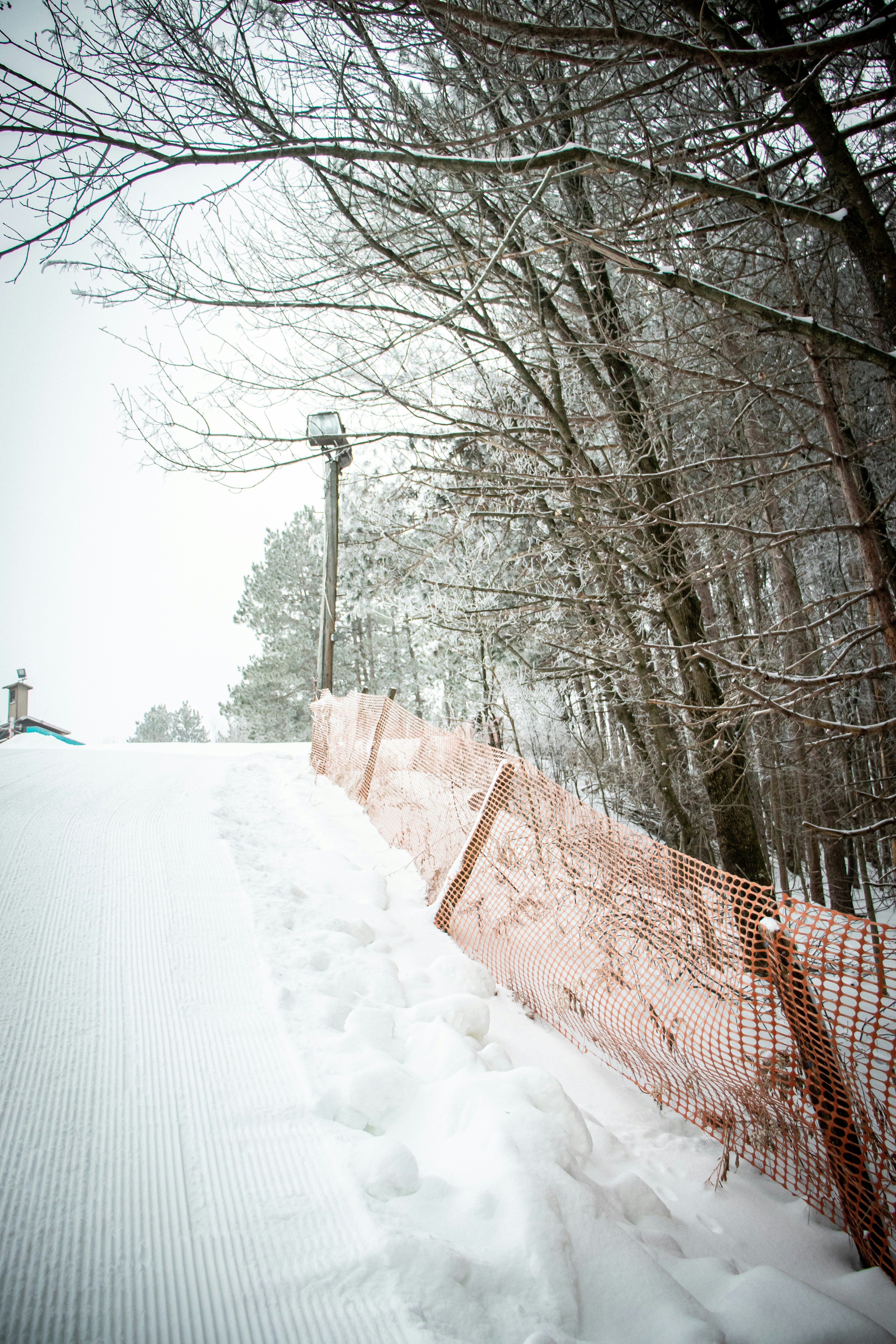 brown wooden fence covered with snow
