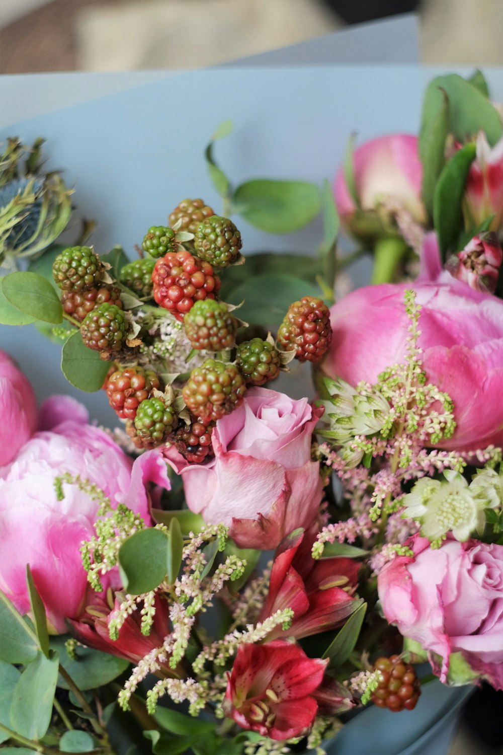 pink and green flower bouquet