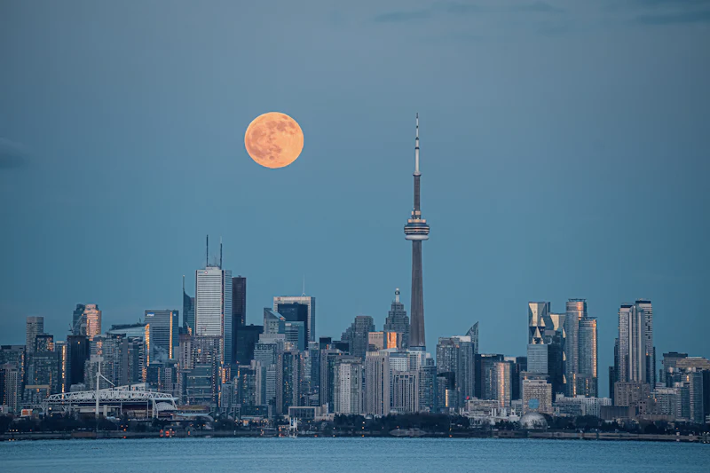 The Toronto financial district skyline at dusk