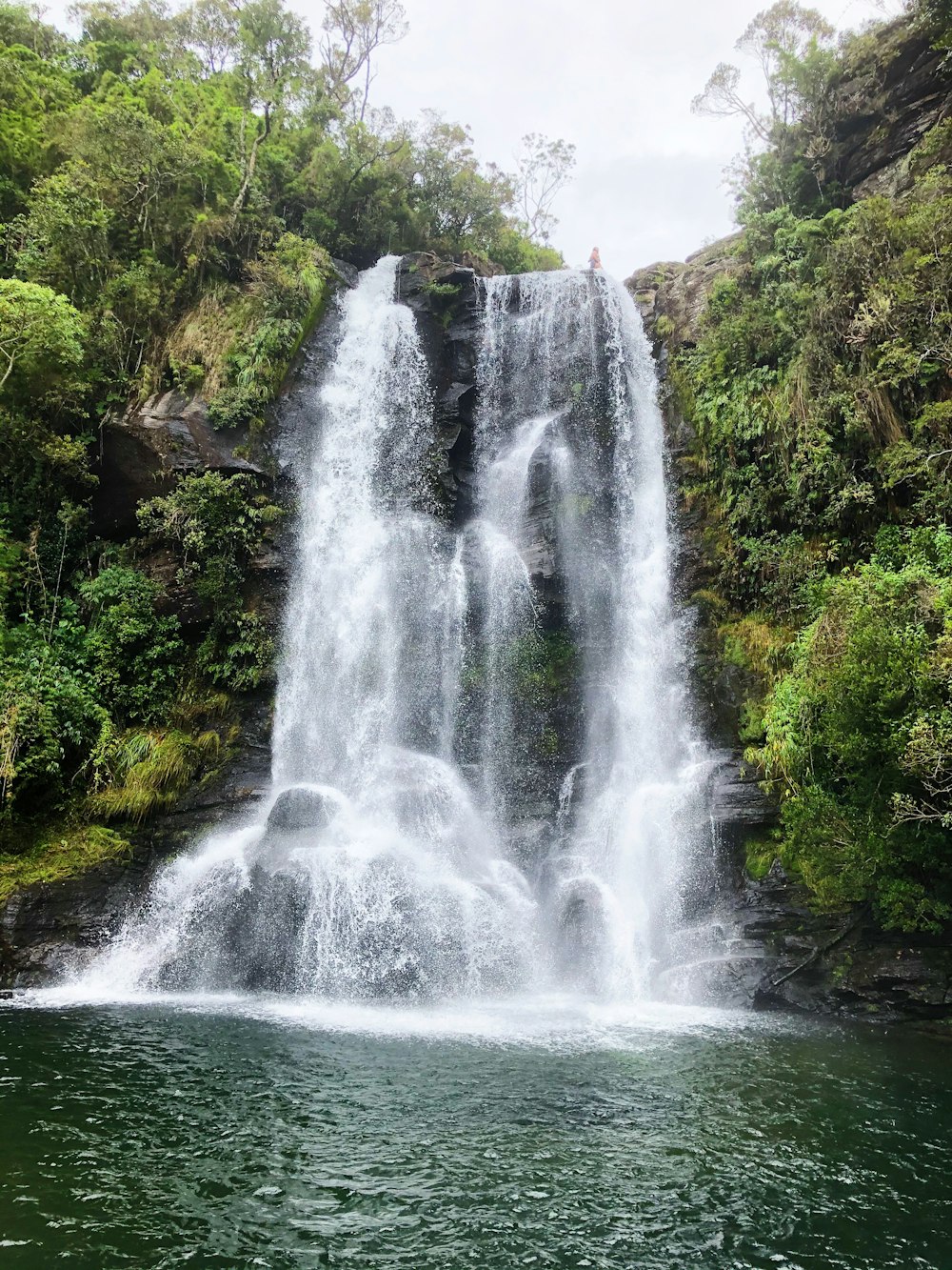 waterfalls in the middle of green trees during daytime