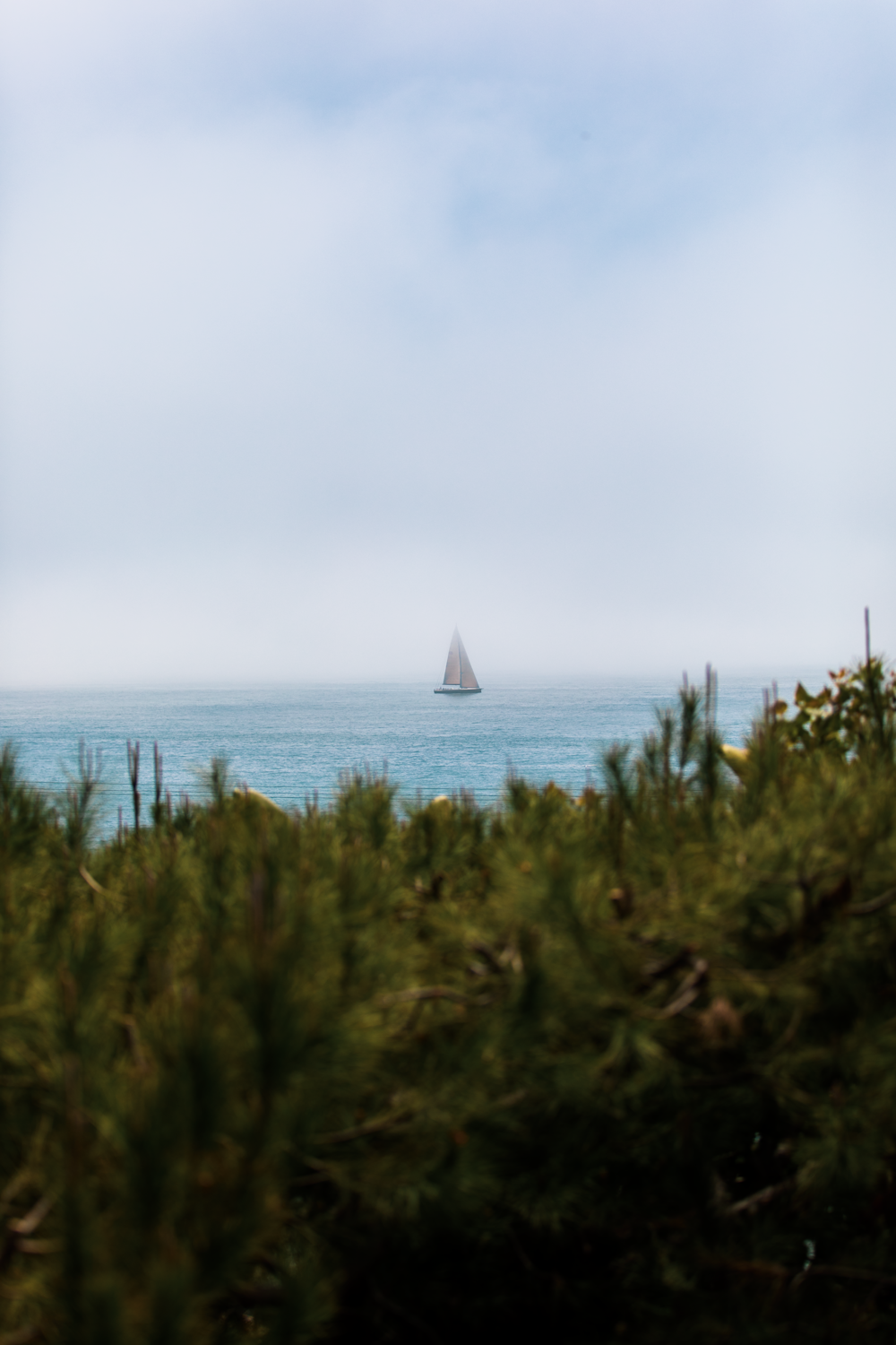 white sailboat on sea under white sky during daytime