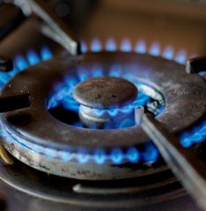 blue and black gas stove