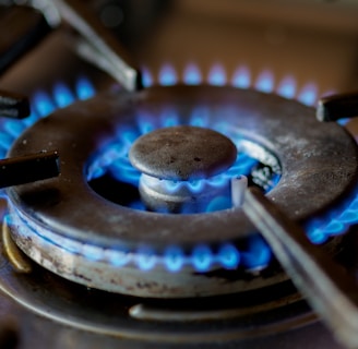 blue and black gas stove