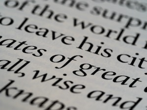 Close-up of elegant serif typography on a dark textured background with subtle gold highlights.