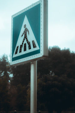 a street sign with a pedestrian crossing on it