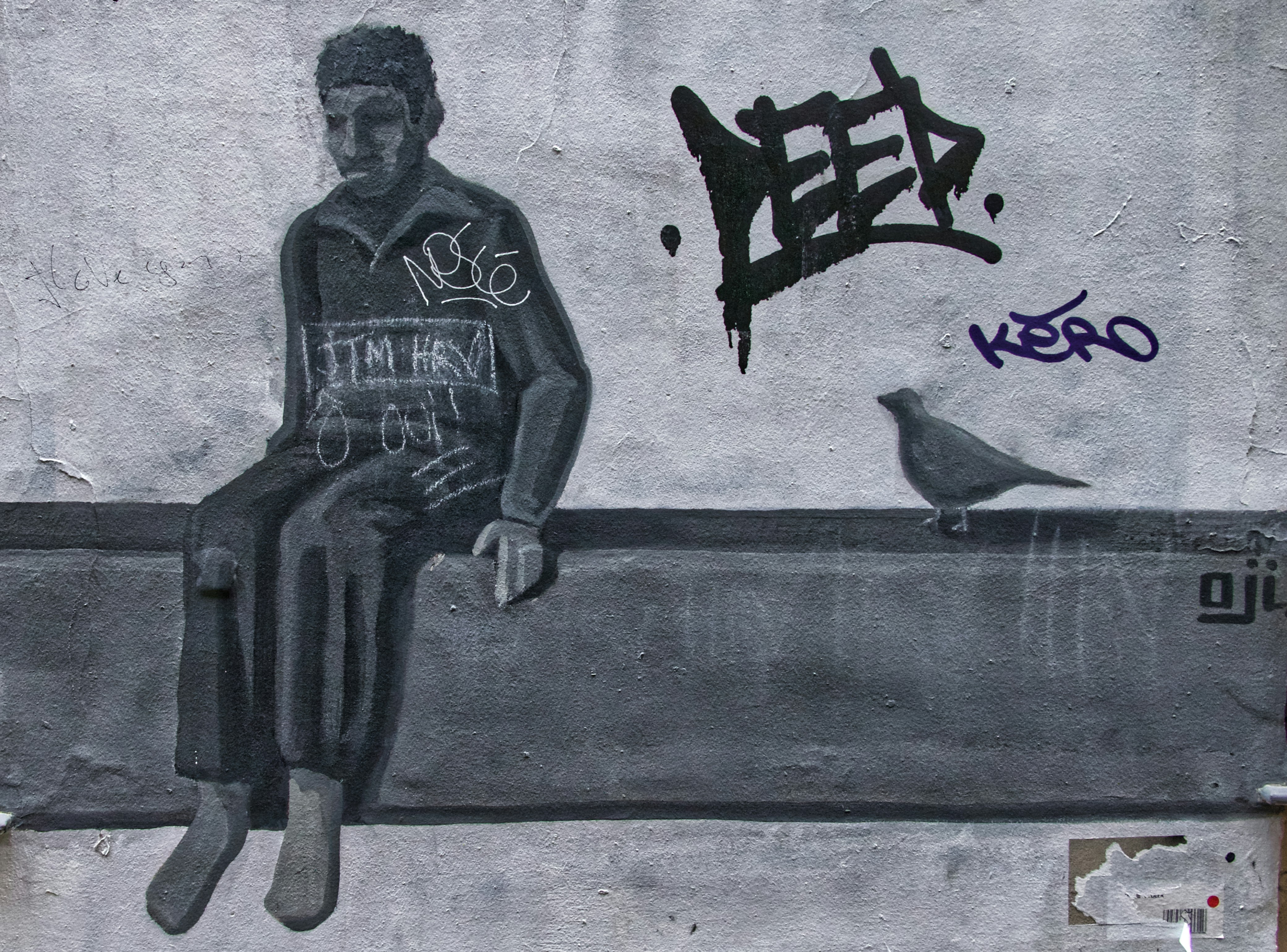 Peinture murale réalisée par l’artiste Oji. 
Oji. apprend à dessiner en même temps qu'il découvre la bombe aérosol, en 2014, alors âgé de 25 ans. Après de nombreuses peintures dans la rue, il s'essaie également à la toile. 