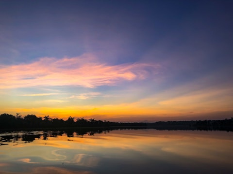 body of water during sunset
