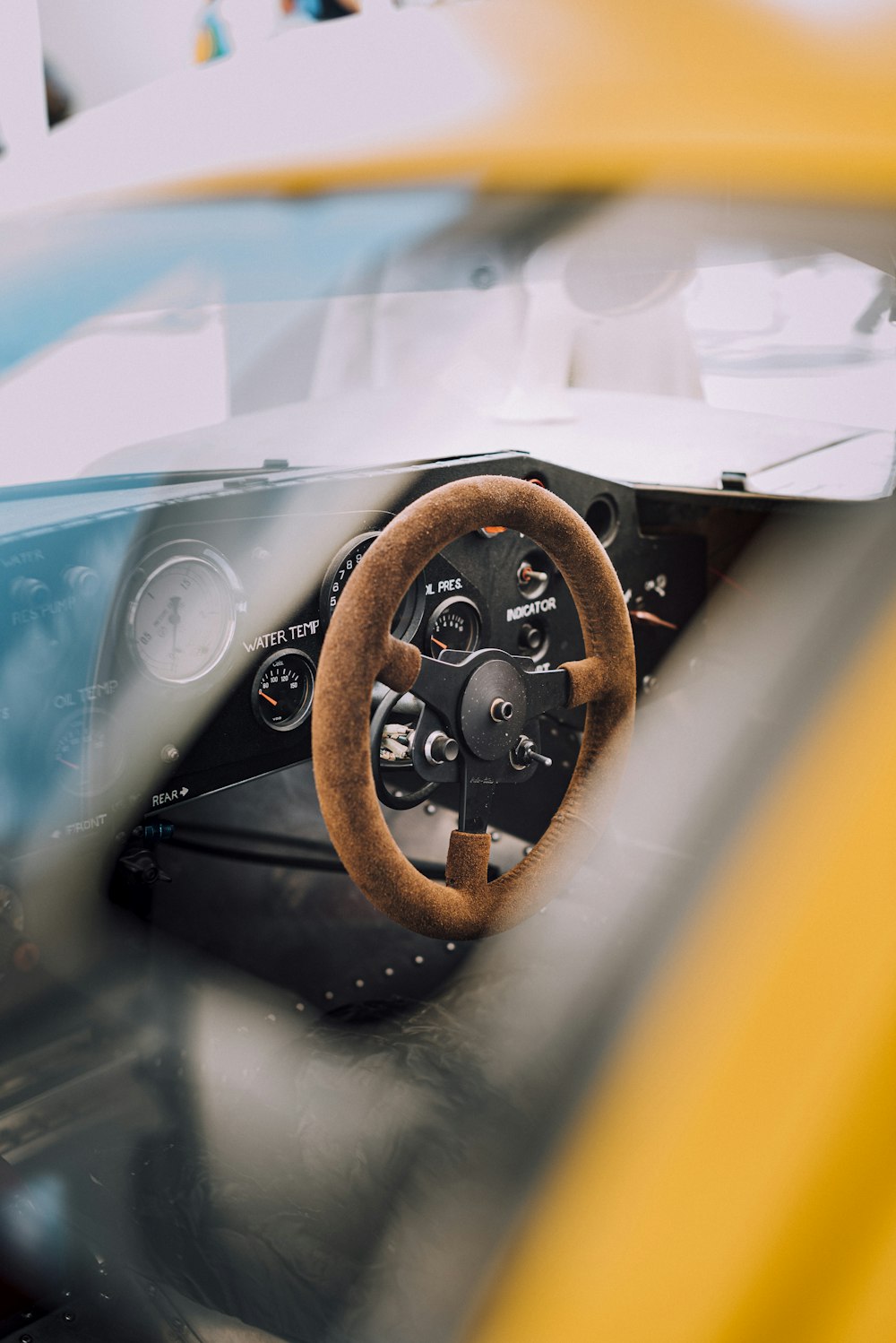 brown and black steering wheel