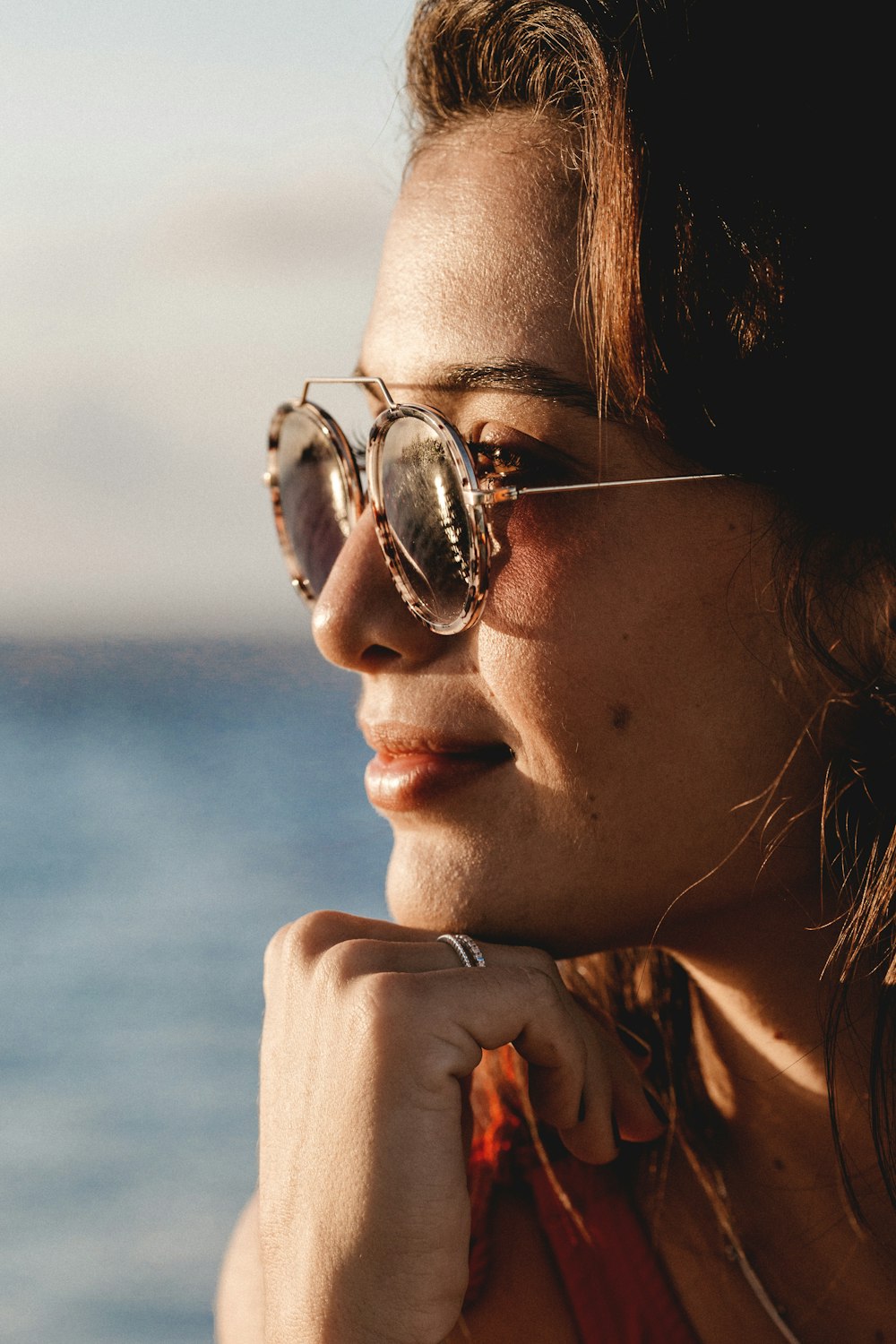 woman in black framed sunglasses
