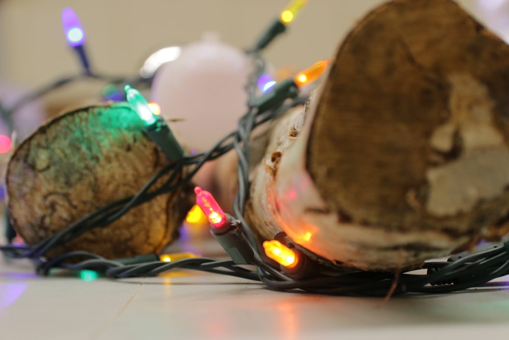 brown wooden round ornament on white table