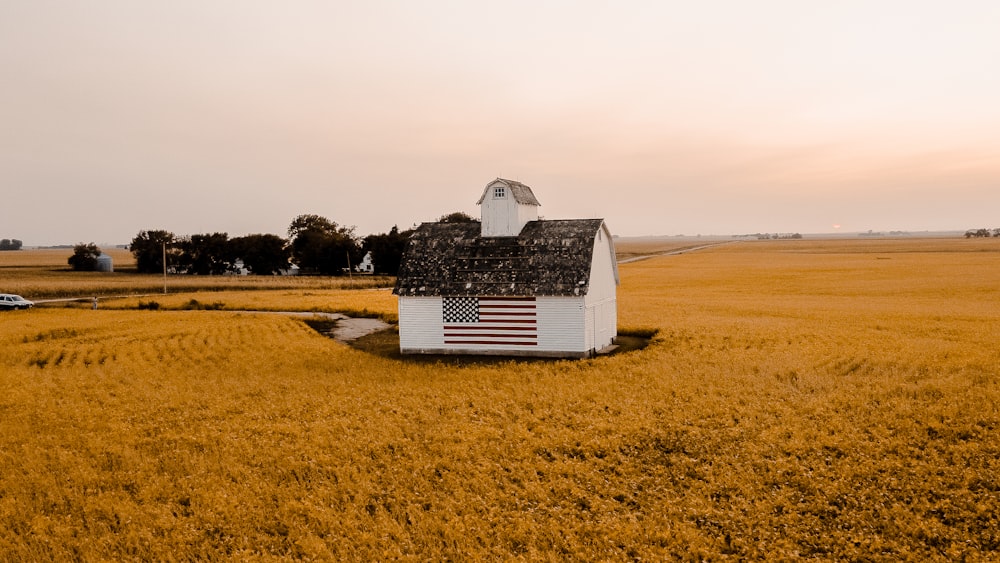 white and black house on brown field under white sky during daytime