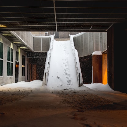 white snow covered ground in building