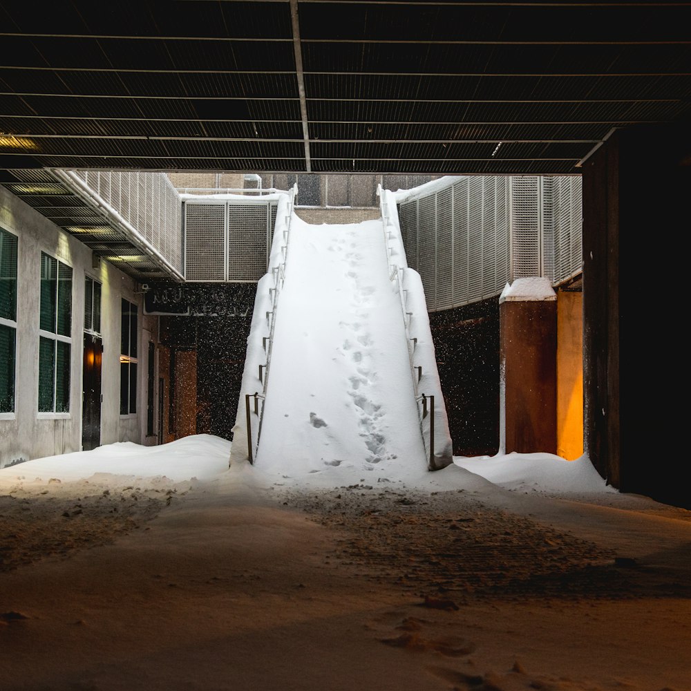 white snow covered ground in building