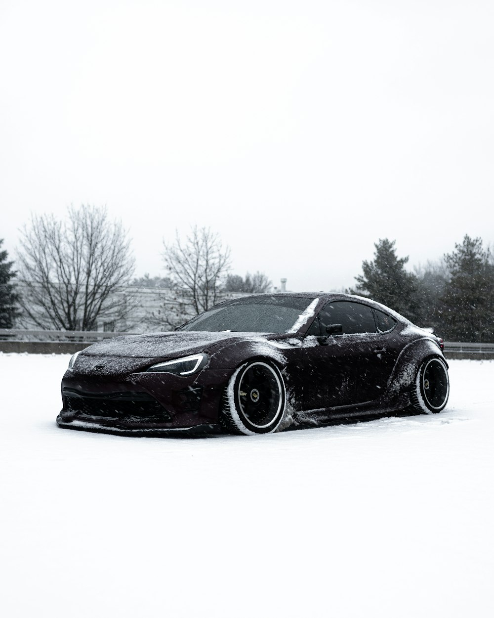 black coupe on snow covered ground