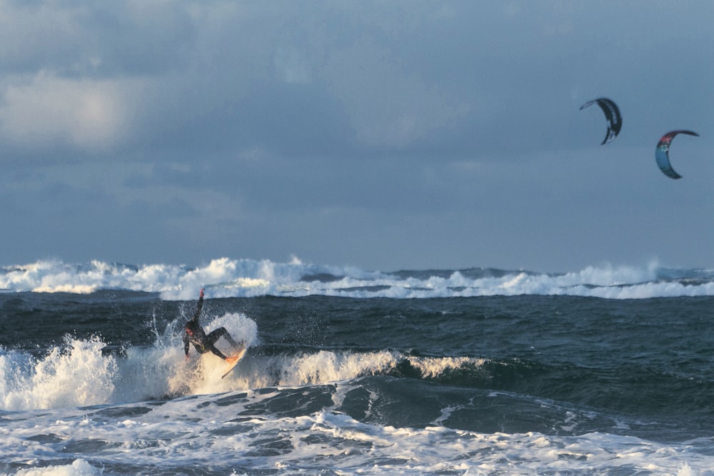 person surfing on sea waves during daytime