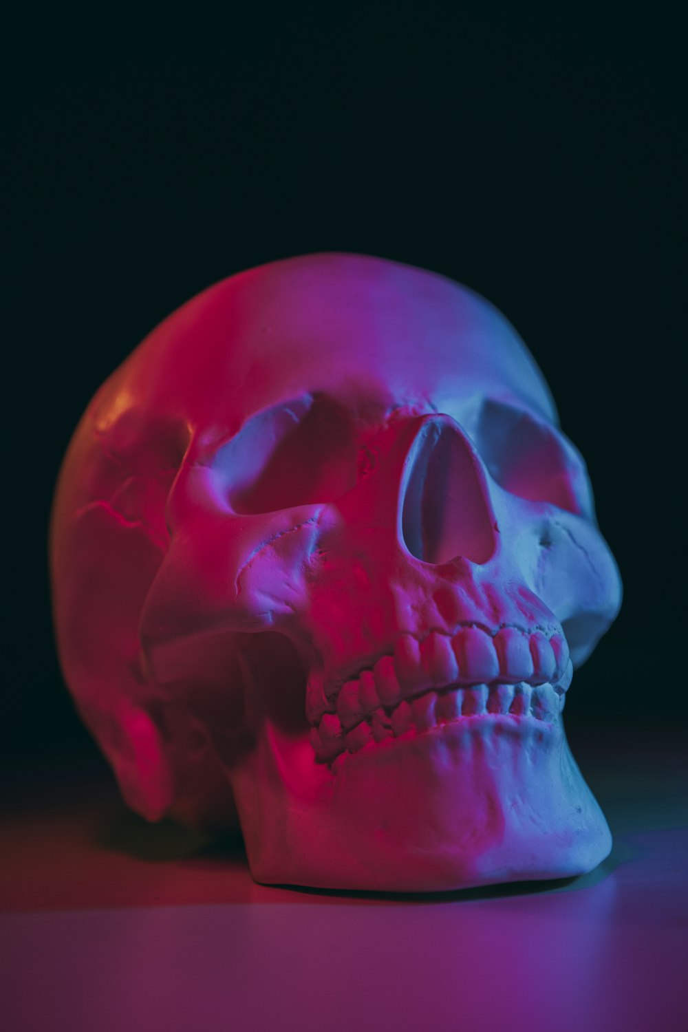 pink skull with black background