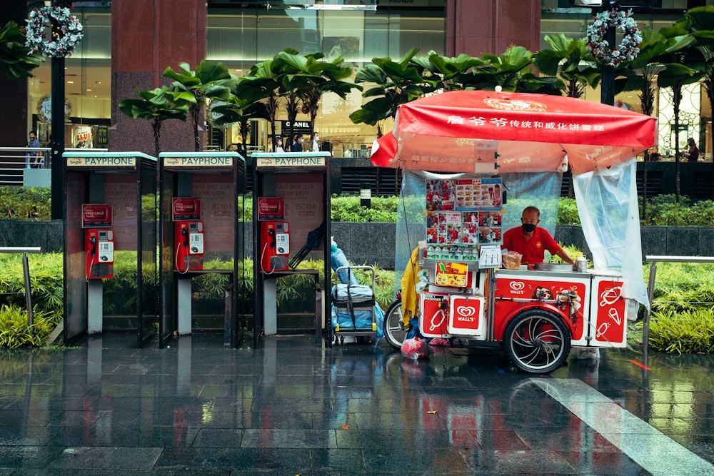 red and white food cart