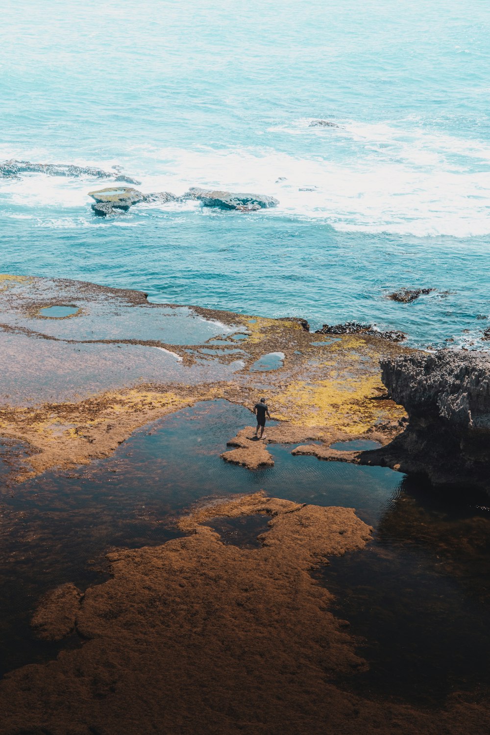 person standing on brown rock formation in front of sea during daytime