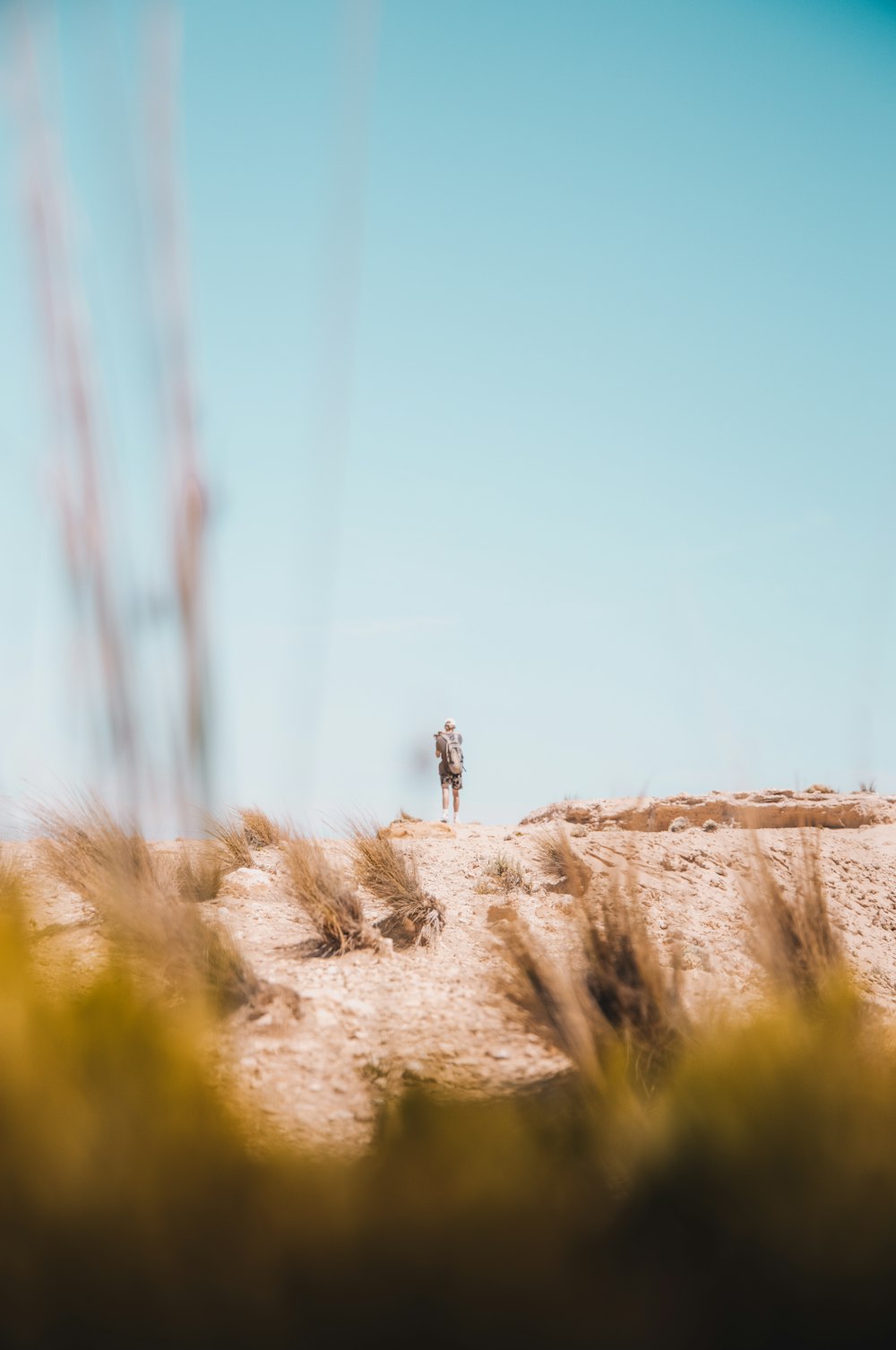 person in black jacket walking on brown field during daytime