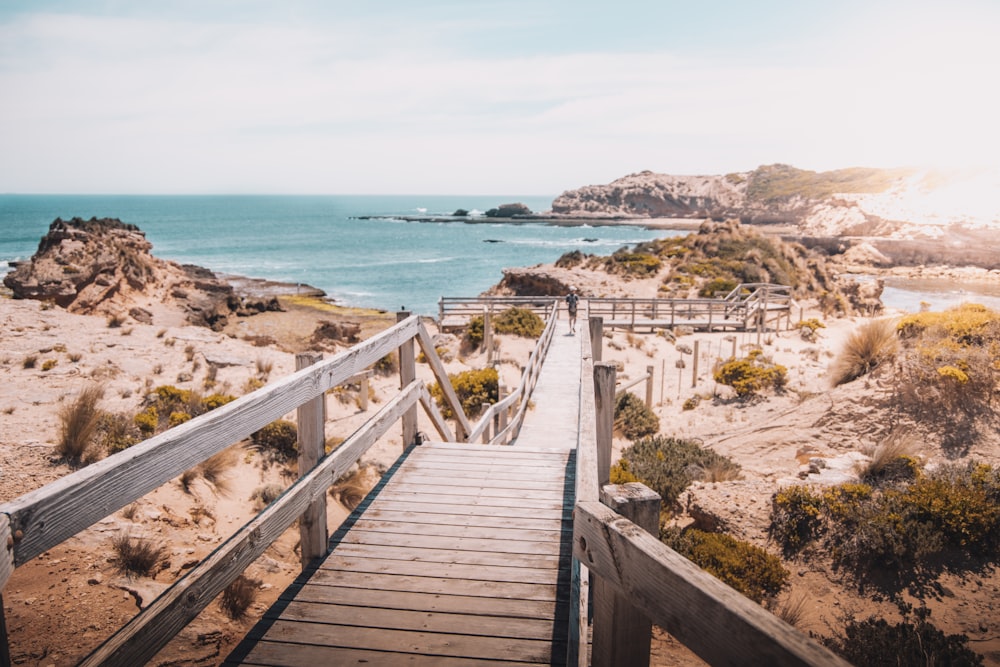 brown wooden dock on beach during daytime