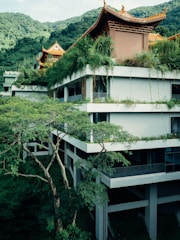 Elegant senior living complex with traditional Asian architectural elements.